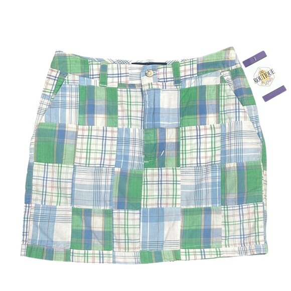 Cape Madras Womens 0 Patchwork Green Blue Plaid Skirt Pockets 100% Cotton y2k - Picture 1 of 15
